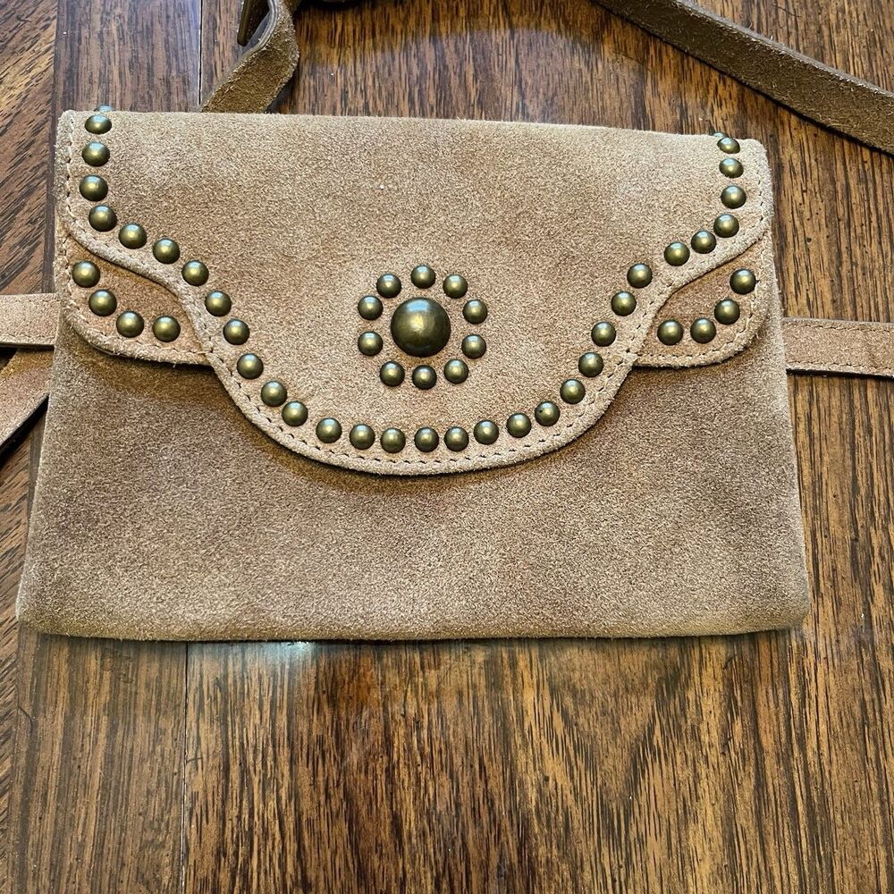 Free People Tan Suede Mini Bag with Gold Studs
